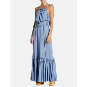 Free People Coco Tie Waist Maxi Dress XS Blue Flower Child Hippie Peasant New